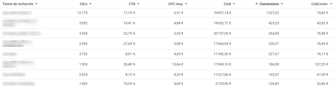 rapport google ads termes de recherche