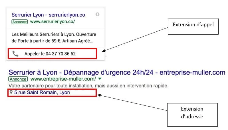 extensions d'annonce google ads